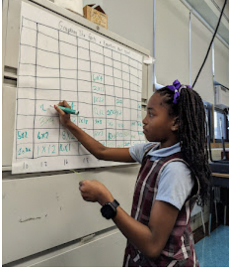 Student celebrating progress in fractions and pre-algebra through Y-Math support